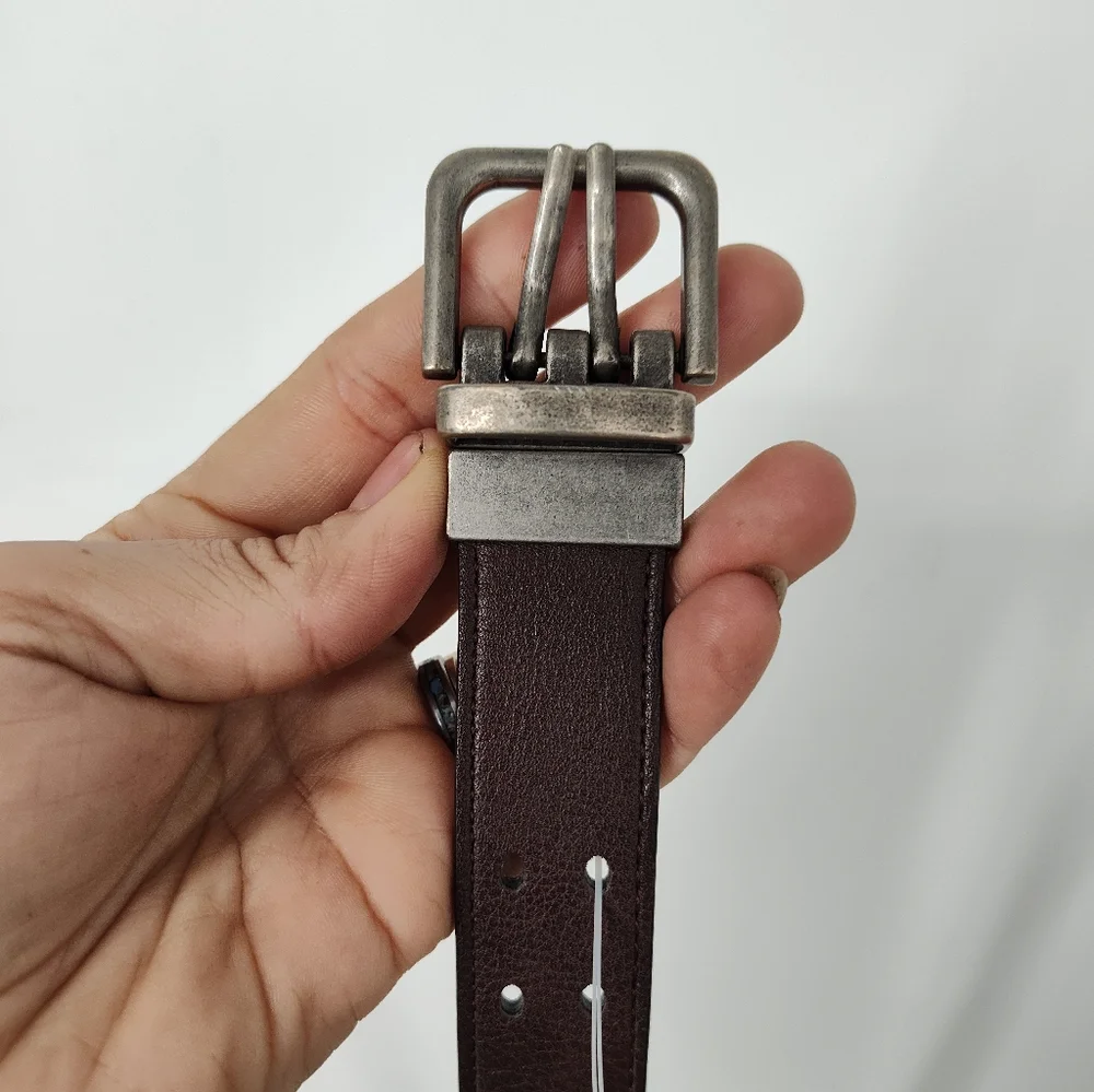 Reversible Brown And Black Faux Leather Belt with Silver Buckle Youth Size XL